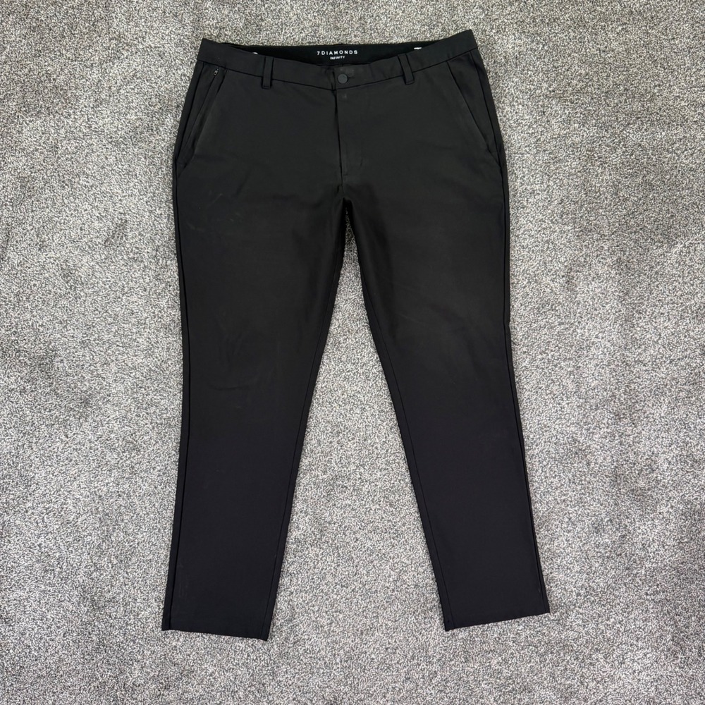 7Diamonds Infinity Black Technical Pants Mens 39 Stretch Golf Chino Casual READ